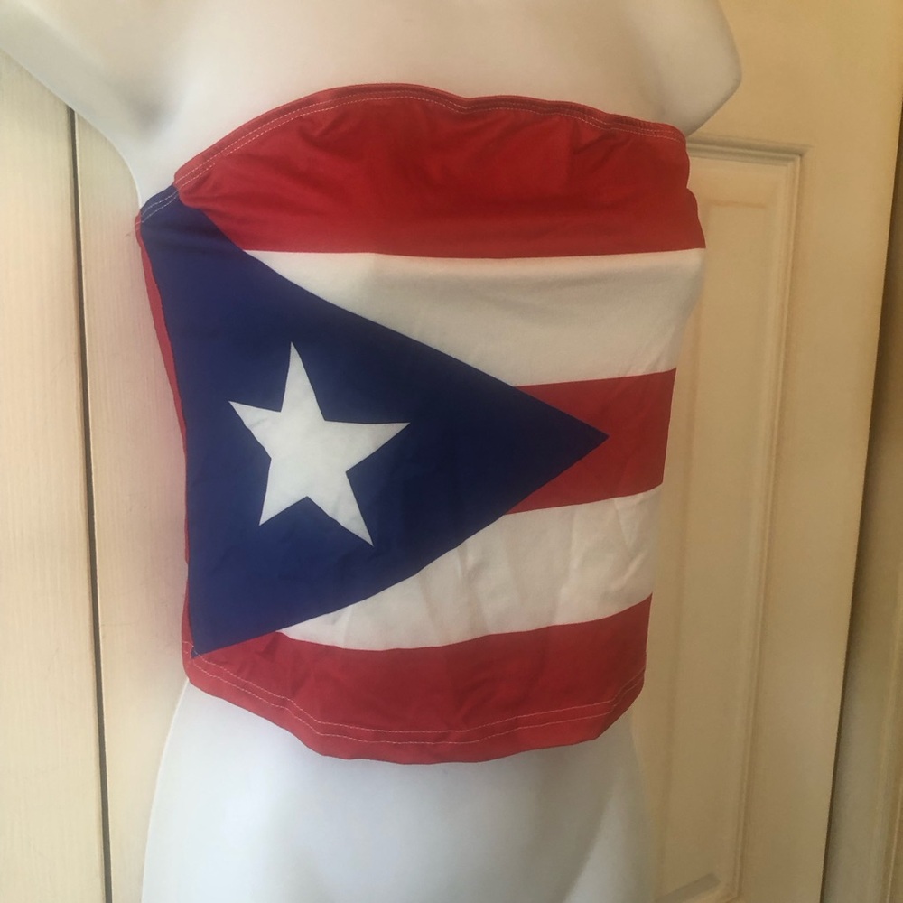 SHEIN Puerto Rican Flag  Strapless Top with Red Trim